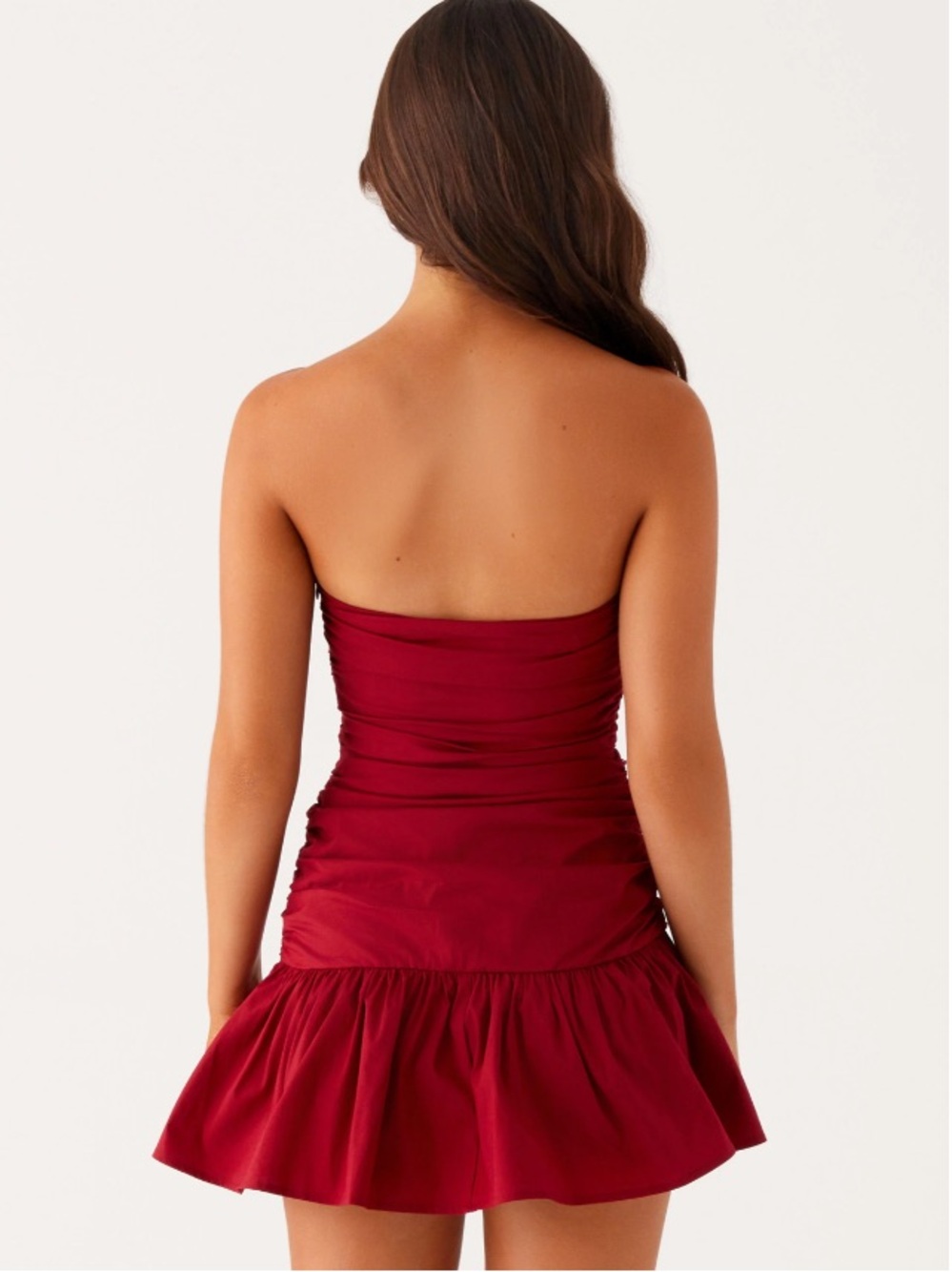 Peppermayo Carmel Mini Dress Merlot Red Strapless Ruched Drop Waist NWT US 12 - Picture 4 of 14